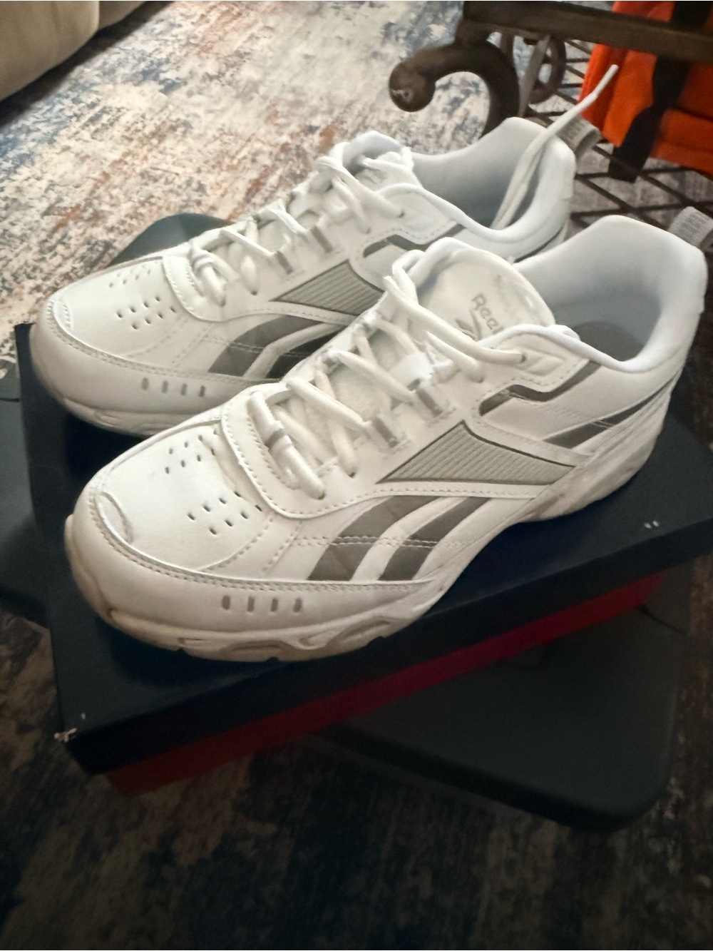 Reebok Men’s White and Gray Low-Top Athletic Sneakers